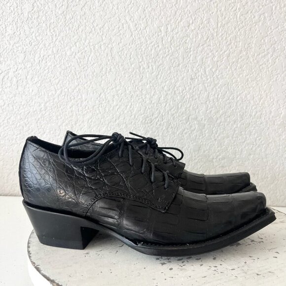 Rod Patrick Womens Lace Up Shoes 5.5 C Black Caiman Exotic Leather Boots Loafers - Picture 2 of 11